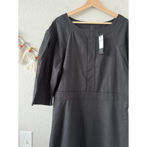 Banana Republic Linen Blend Black Puff Sleeve Mini Aline Dress Careerwear NWT 18 - Picture 3 of 10
